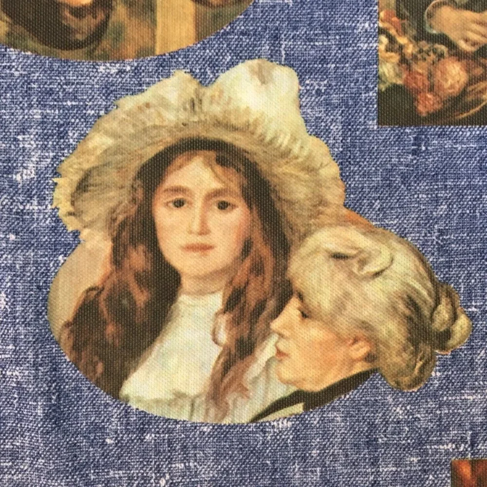 Novelty Material Remnant Denim Blue with Romanticism Renaissance  Portraits
